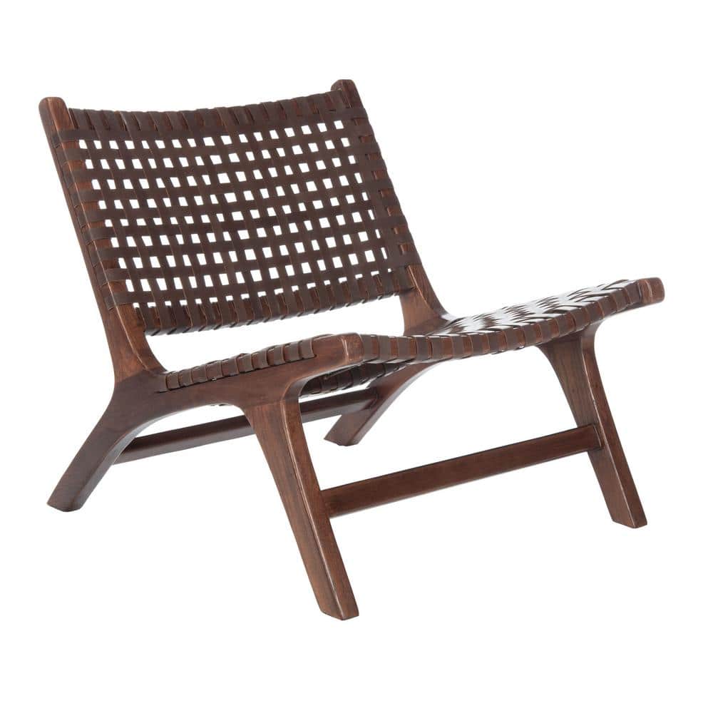 Luna Transitional Brown Leather and Wood Handcrafted Accent Chair