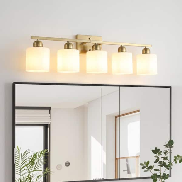 Shinevoy 32 in. 5 Light Gold Bathroom Vanity Light Over Mirror, Wall ...