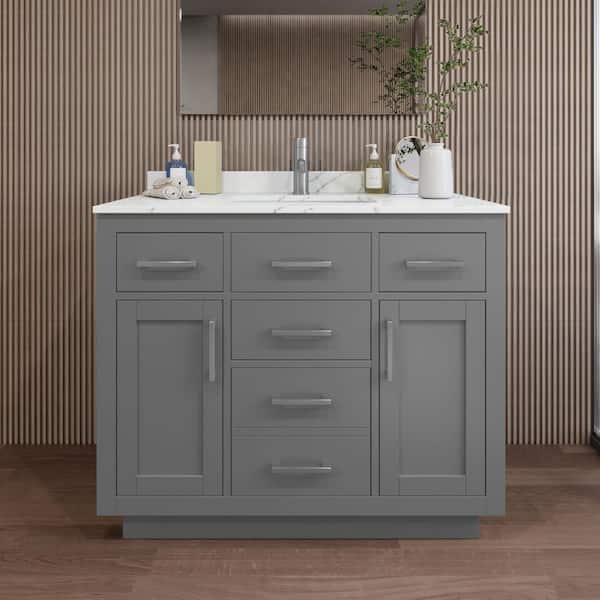Wyndham Collection Beckett TK 42 in. W x 22 in. D x 35 in. H Single Bath Vanity in Dark Gray with Giotto Quartz Top
