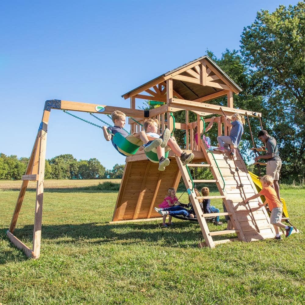 Cedar Endeavor Swing Set with Yellow Wave Slide