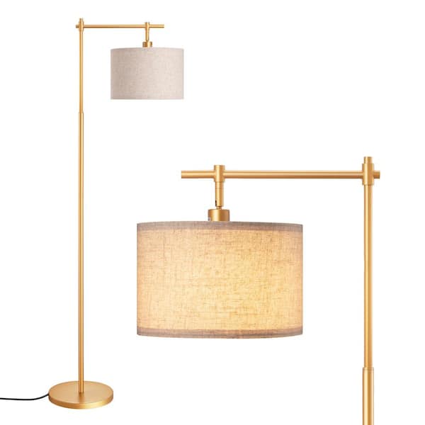 63 in. Gold 1 Light Arched Floor Lamp for Living Room with Fabric Drum Shade