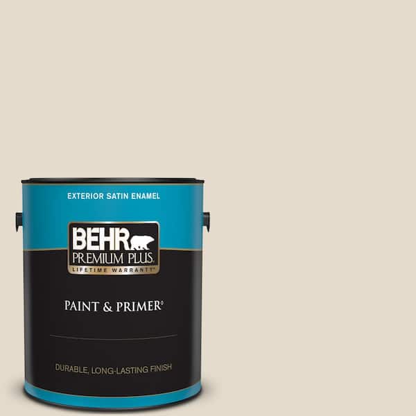 BEHR PREMIUM PLUS 1 gal. #W-B-720 Oyster Satin Enamel Exterior Paint & Primer