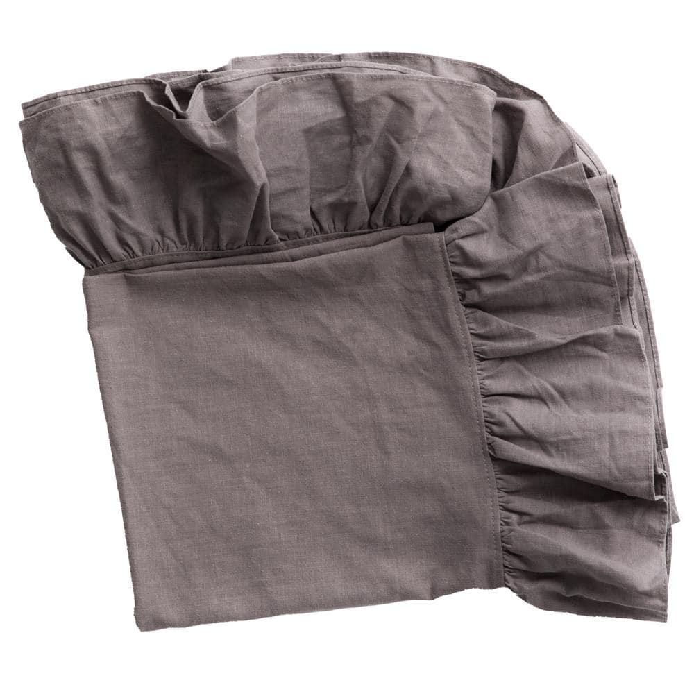 Deerlux 60" x 60" Gray Linen Tablecloth with Ruffle Trim