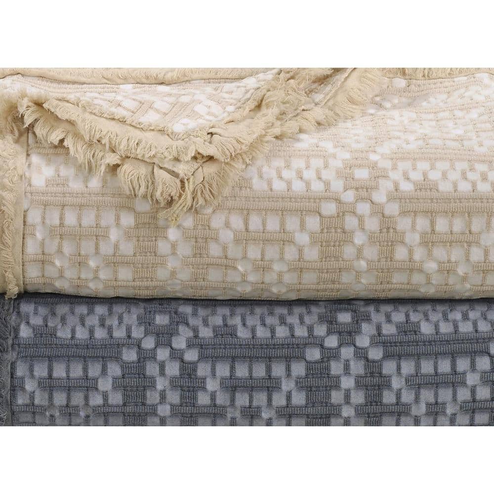 Oatmeal Cotton Jacquard Grid Oversized Throw Blanket