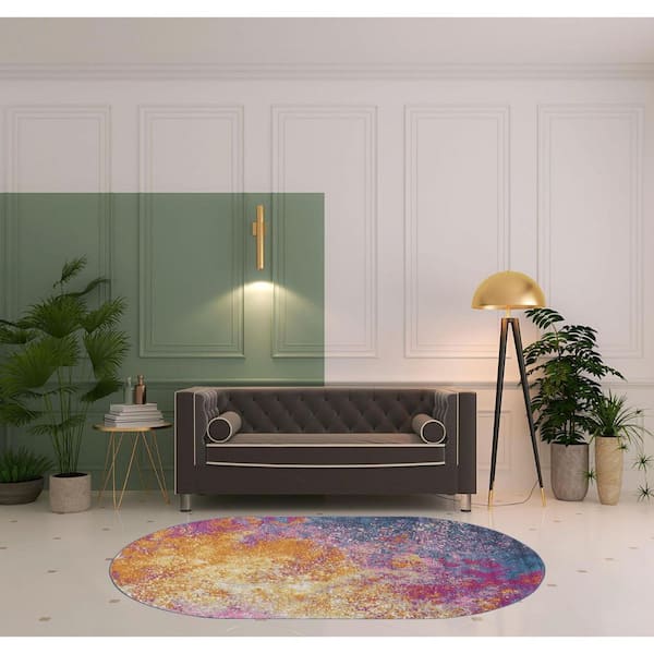 5 ft. x 8 ft. Blue Abstract Oval Rug