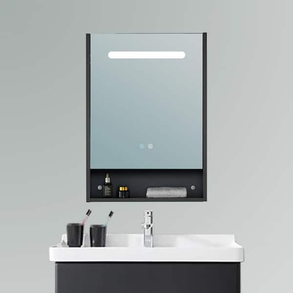 Unbranded 21 in. W x 30 in. H Rectangular Black Wood Surface Mount Medicine Cabinet with Mirror
