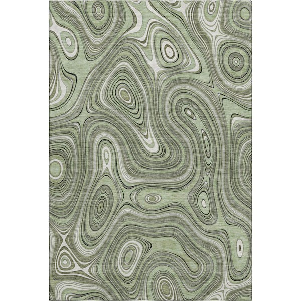 Mayfield Premium Machine Washable Abstract AMF2097 Aloe 10 ft. x 14 ft. Area Rug