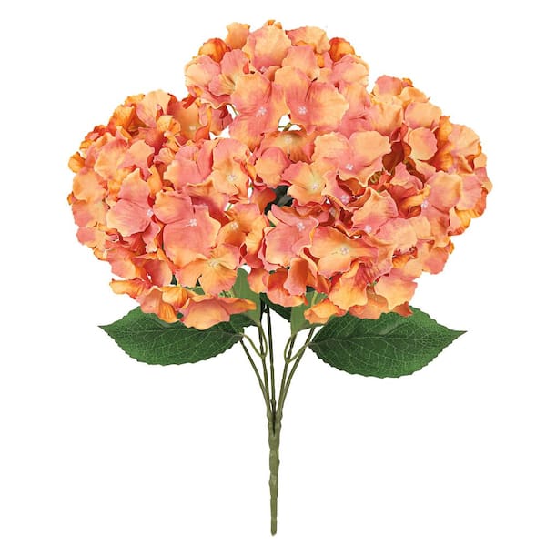 19 in. Dusty Orange Artificial Hydrangea Flower Stem Bush Bouquet (Set of 2)