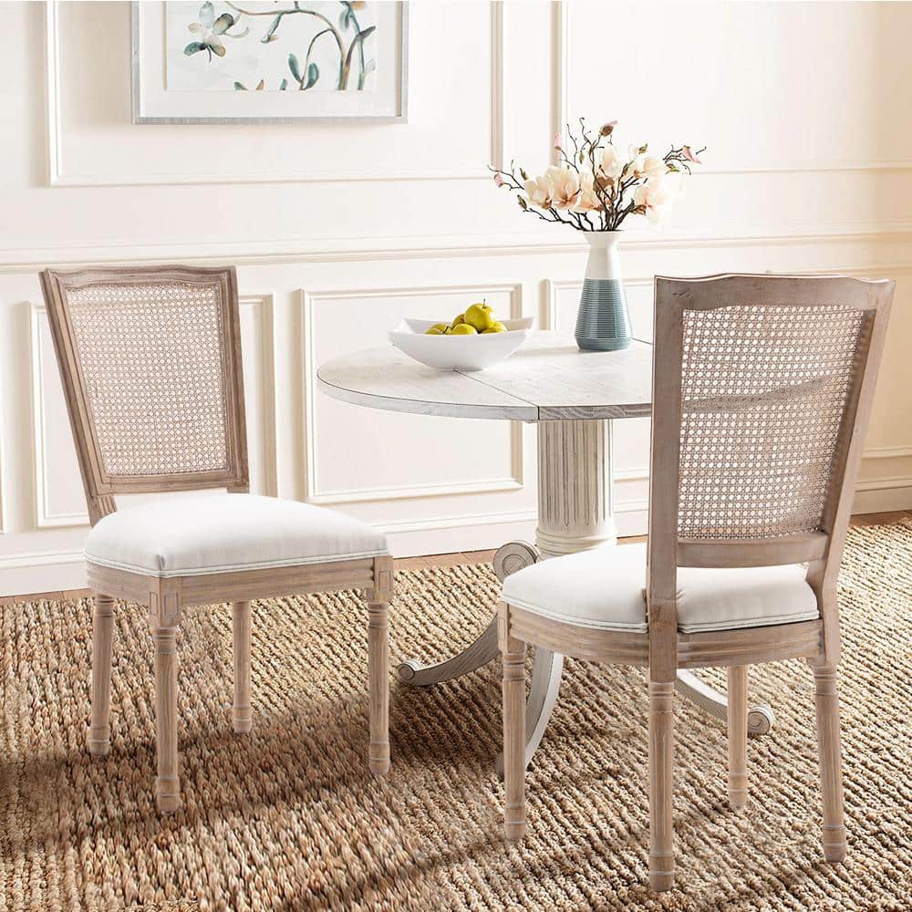 Beige High Back Rattan and Cane Side Chair Set