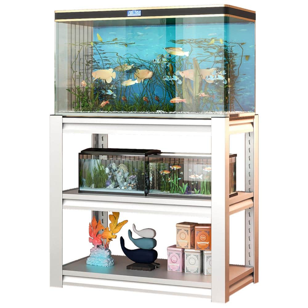 White Adjustable 3-Tier Metal Aquarium Stand with Shelves