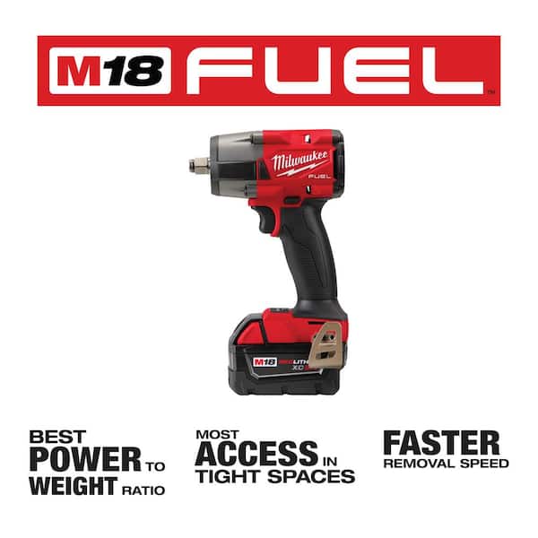 M18 FUEL 18V Lithium-Ion Brushless Cordless 1/2 in. Mid-Torque Impact Wrench with Friction Ring Kit, Resistant Batteries