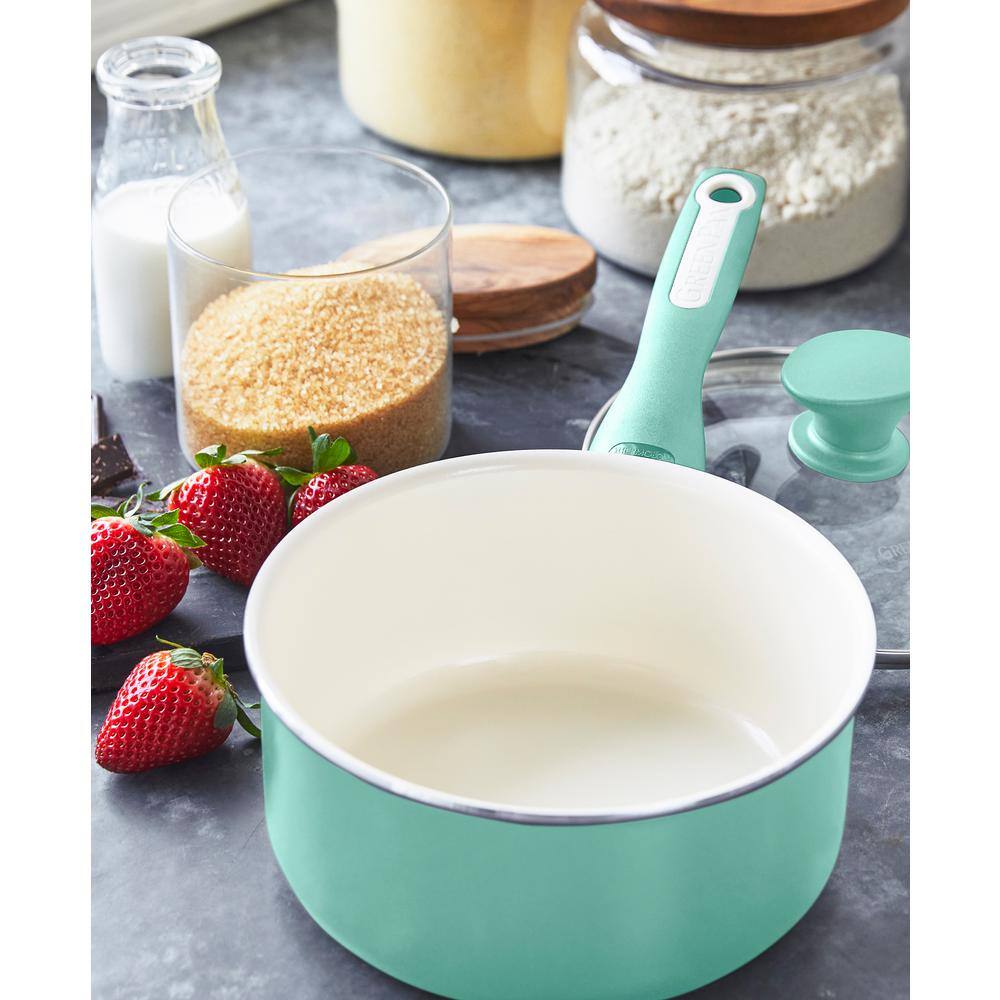 Turquoise Ceramic Nonstick 2-Quart Saucepan with Glass Lid