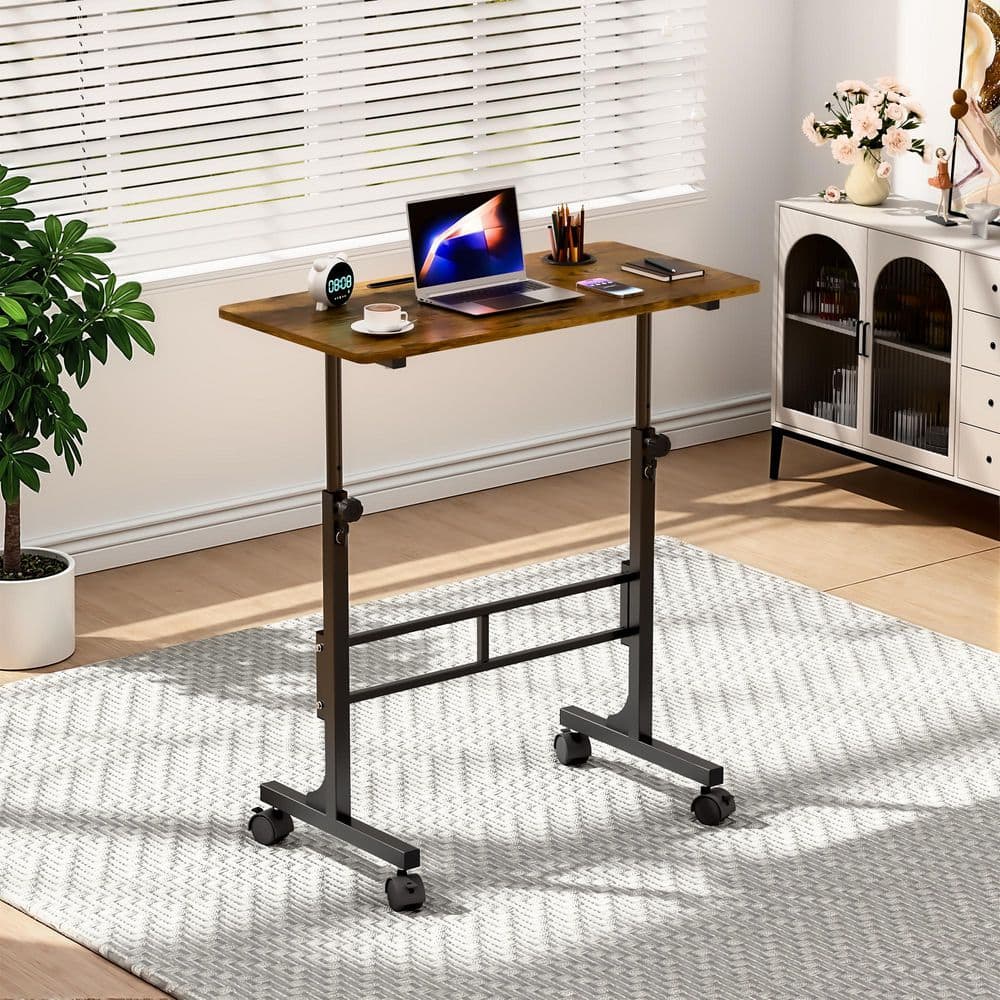 Rustic Rimu Desk LACOO 31.5 in. Rectangular Rustic Brown Standing Desk with Adjustable ...