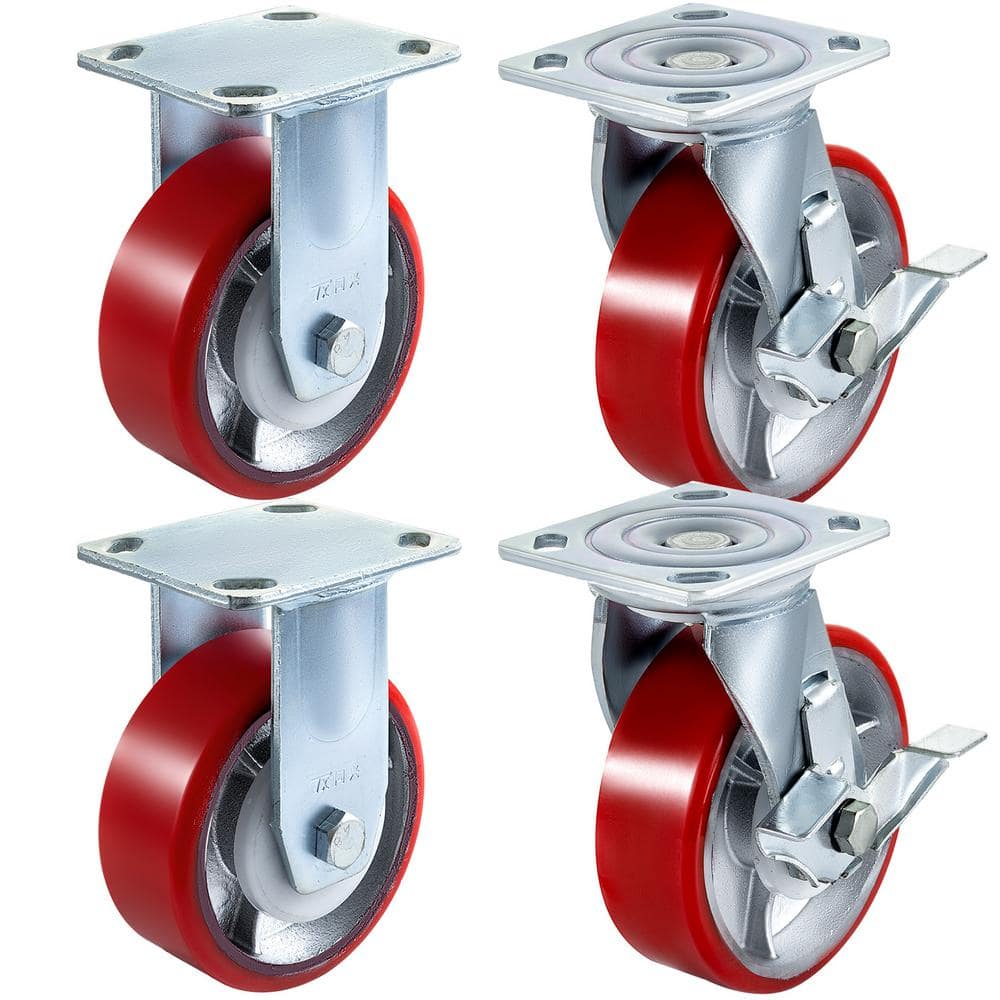Heavy Duty 6" Polyurethane Swivel and Rigid Casters with Brake