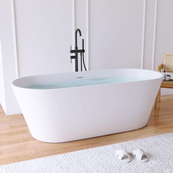 Maria 67 in. Stone Resin Solid Surface Matte Flatbottom Freestanding Bathtub in White