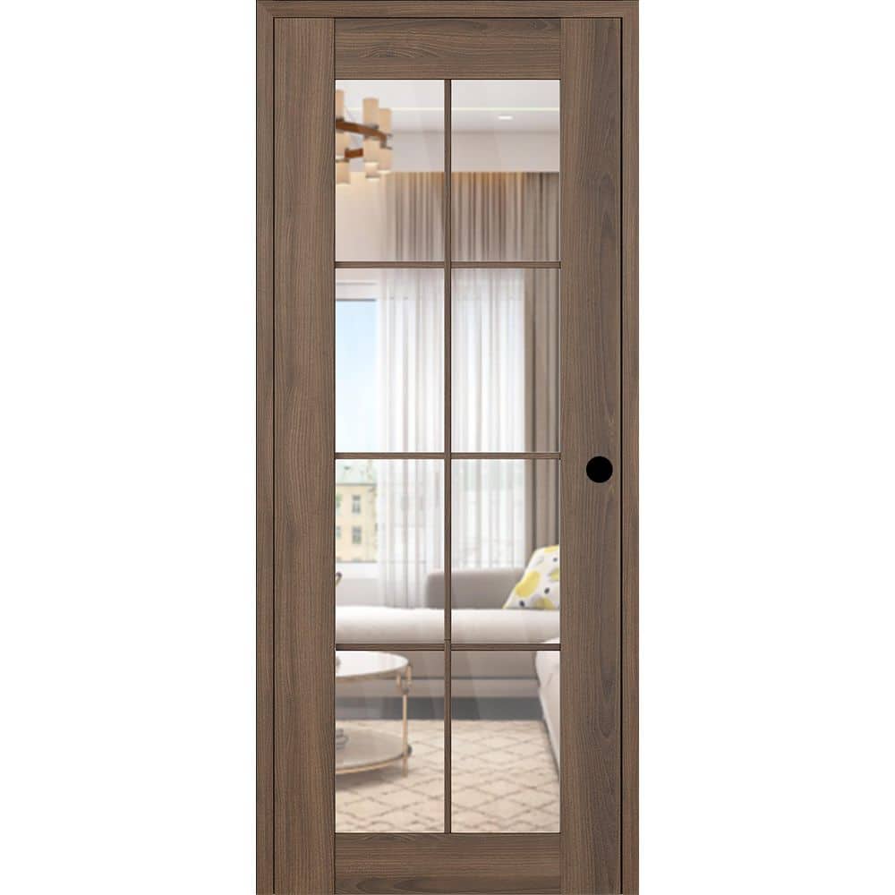 Vona 8 Lite DIY-Friendly 30 in. x 96 in. Left-Handed Clear Glass Pecan Nutwood Composite Single Prehung Interior Door price history on PriceWatchPro