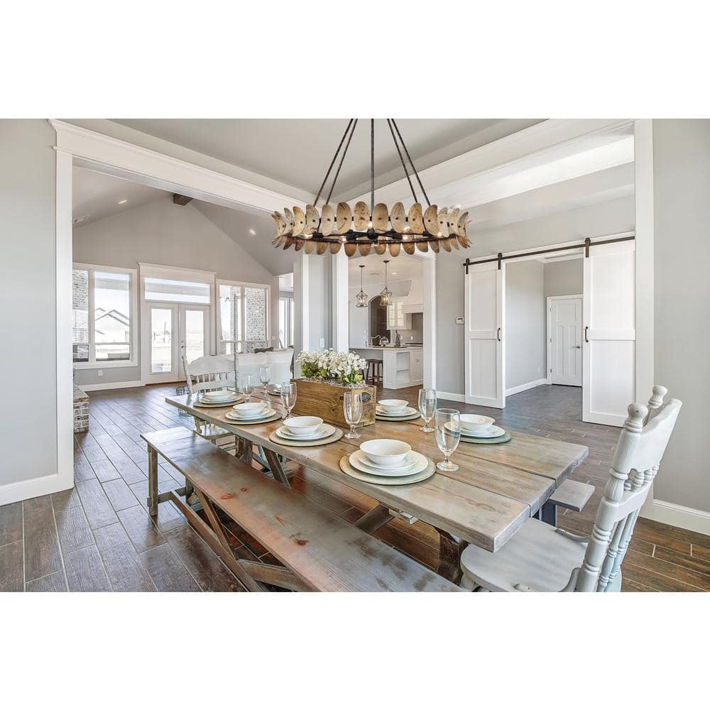 Natural Champagne Mist 8-Light Coconut Shell Chandelier