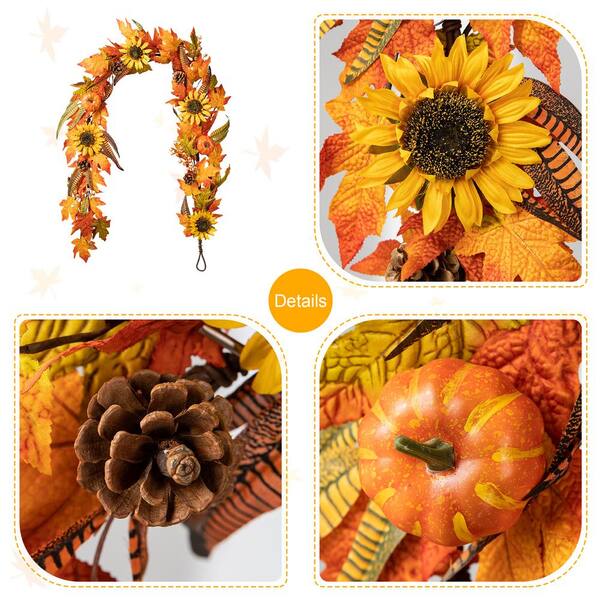 6ft Long Celebrate Harvest outlet Artificial Orange Sunflower Glitter Decoration Garlan