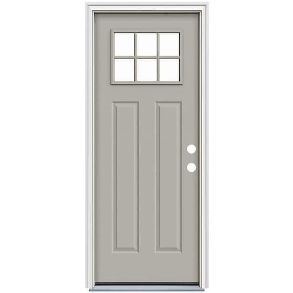 30 in. x 80 in. Left-Hand/Inswing 6-Lite Clear Glass Gray Steel Prehung Front Door w/Brickmould, Rot Resist 4-9/16 Jam