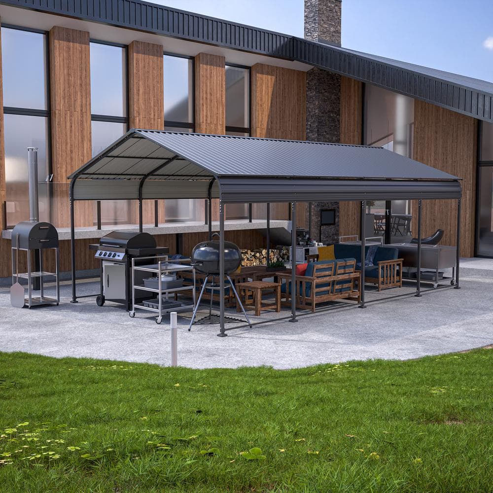 12' x 20' Gray Heavy Duty Metal Carport