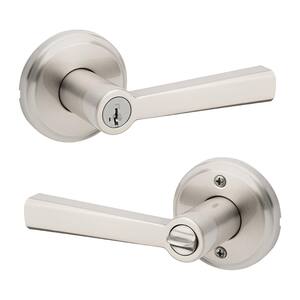 Trafford Satin Nickel Reversible Round Straight Keyed Entry Door Lever featuring SmartKey Technology