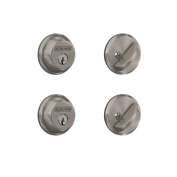Schlage B60 Series Satin Nickel Single Cylinder Deadbolt Certified Highest for Security and Durability (2-Pack)