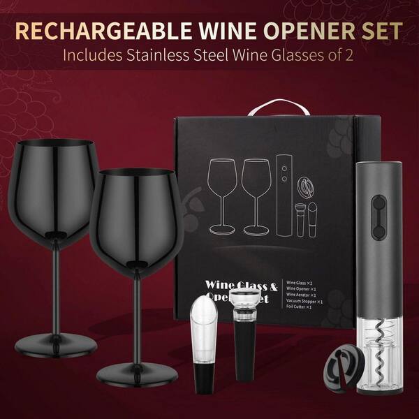 Lynzavix Rechargeable Black Electric Wine Opener Set with