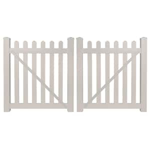 Chelsea 10 ft. W x 3 ft. H Tan Vinyl Picket Fence Double Gate Kit Includes Gate Hardware