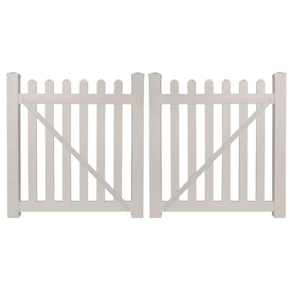 Weatherables Chelsea 10 ft. W x 3 ft. H Tan Vinyl Picket Fence Double Gate Kit Includes Gate Hardware