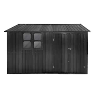 Black 8 ft. W x 10 ft. D Metal Outdoor Storage Shed with Double Door and Window (80 sq. ft.)