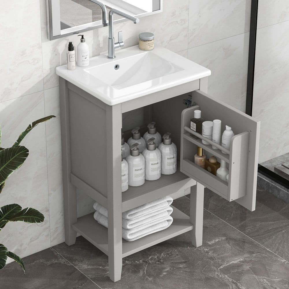 20 in. W x 15.6 in. D x 33.9 in. H Freestanding Bath Vanity in Gray with White Ceramic Top price history on PriceWatchPro