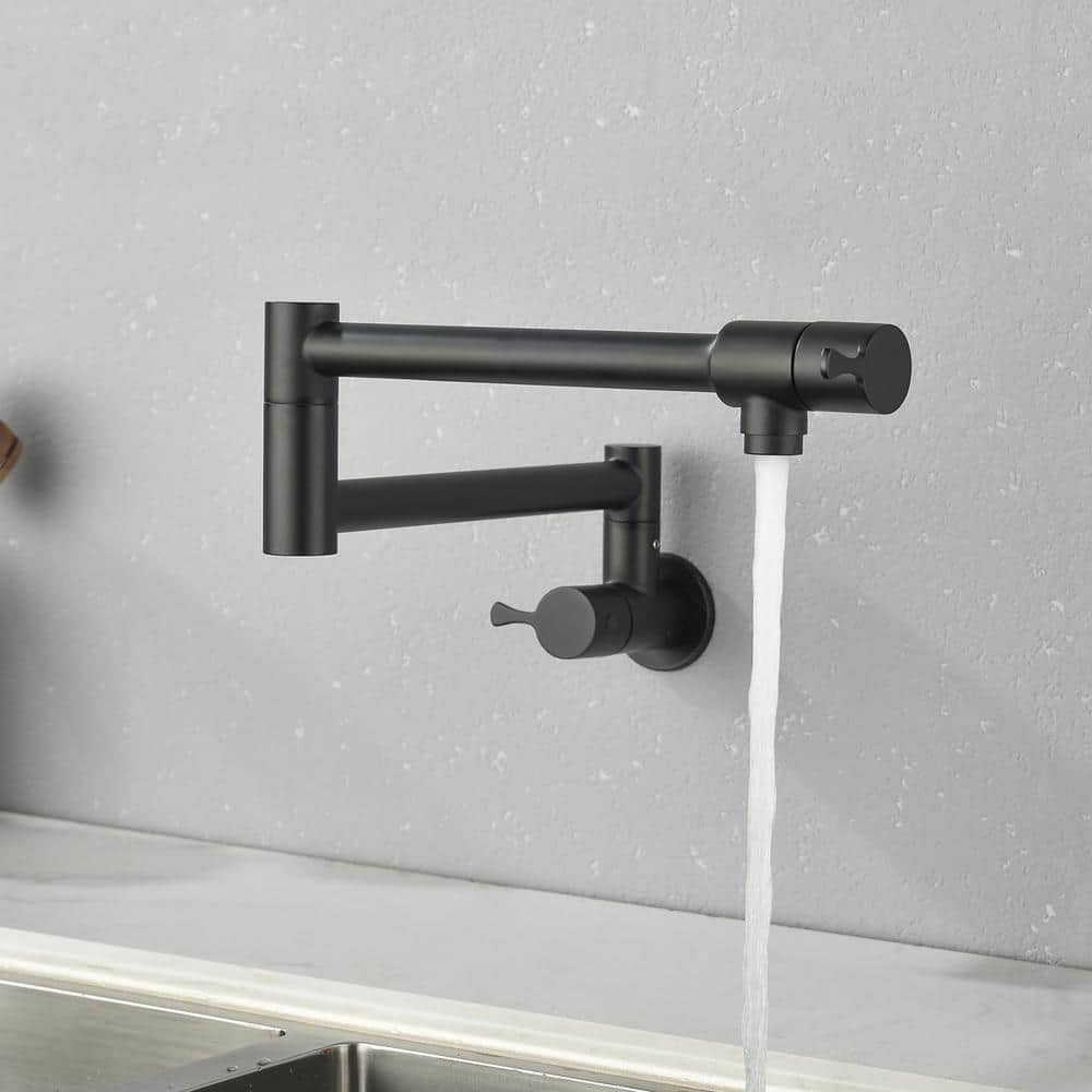 Staykiwi Wall Mounted Pot Filler with Lever Handle in Matte Black