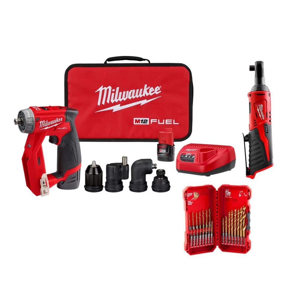 M12 FUEL 12V 4-in-1 Installation 3/8 in. Drill Driver Kit with M12 3/8 in. Ratchet with SHOCKWAVE 23-Pc Titanium Set price history on PriceWatchPro