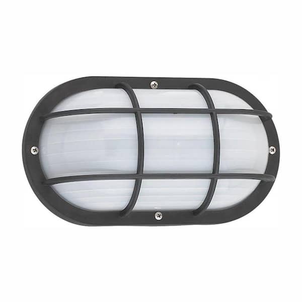 Generation Lighting Bayside Small Black 1-Light Outdoor 4 in. Bulkhead with LED Bulb