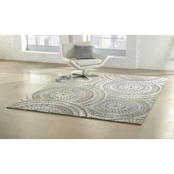 Spiral Medallion Cool Gray Tones 8 ft. x 10 ft. Area Rug