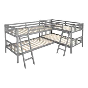 Modern L-Shaped Twin over Twin Bunk Bed with Ladder,Gray