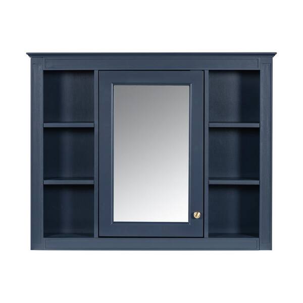 WELLFOR 35 in. W x 27.5 in. H MDF Rectangular Wall Medicine Cabinet with Mirror in Blue