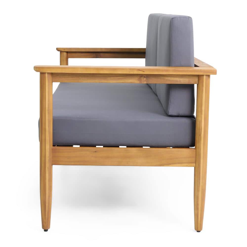 Teak Wood Outdoor Loveseat with Dark Gray Cushions