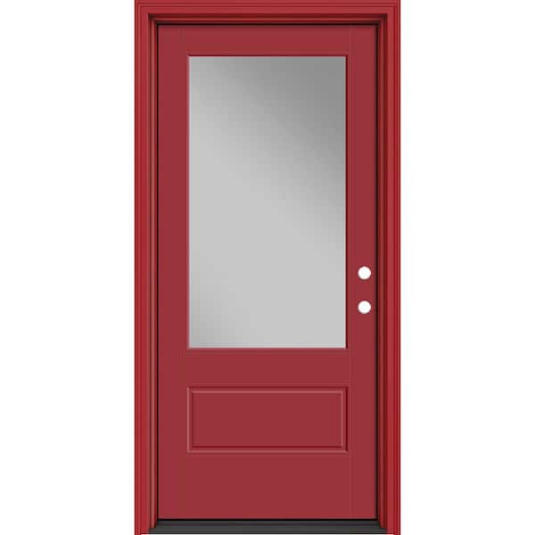 Masonite Performance Door System 36 in. x 80 in. VG 3/4-Lite Left-Hand Inswing Clear Red Smooth Fiberglass Prehung Front Door
