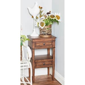 12 in. Brown 2 Drawers and 1 Shelf Large Rectangle Wood End Accent Table