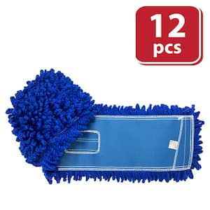 Blue, 18 in. Microfiber Dust Mop, Small Washable Commercial Mop Head Replacement (12-Pack)