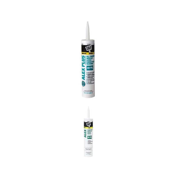 ALEX PLUS 10.1 oz. Clear Acrylic Latex Caulk Plus Silicone and Alex Painter's 10.1 oz. White Acrylic Latex Caulk Combo