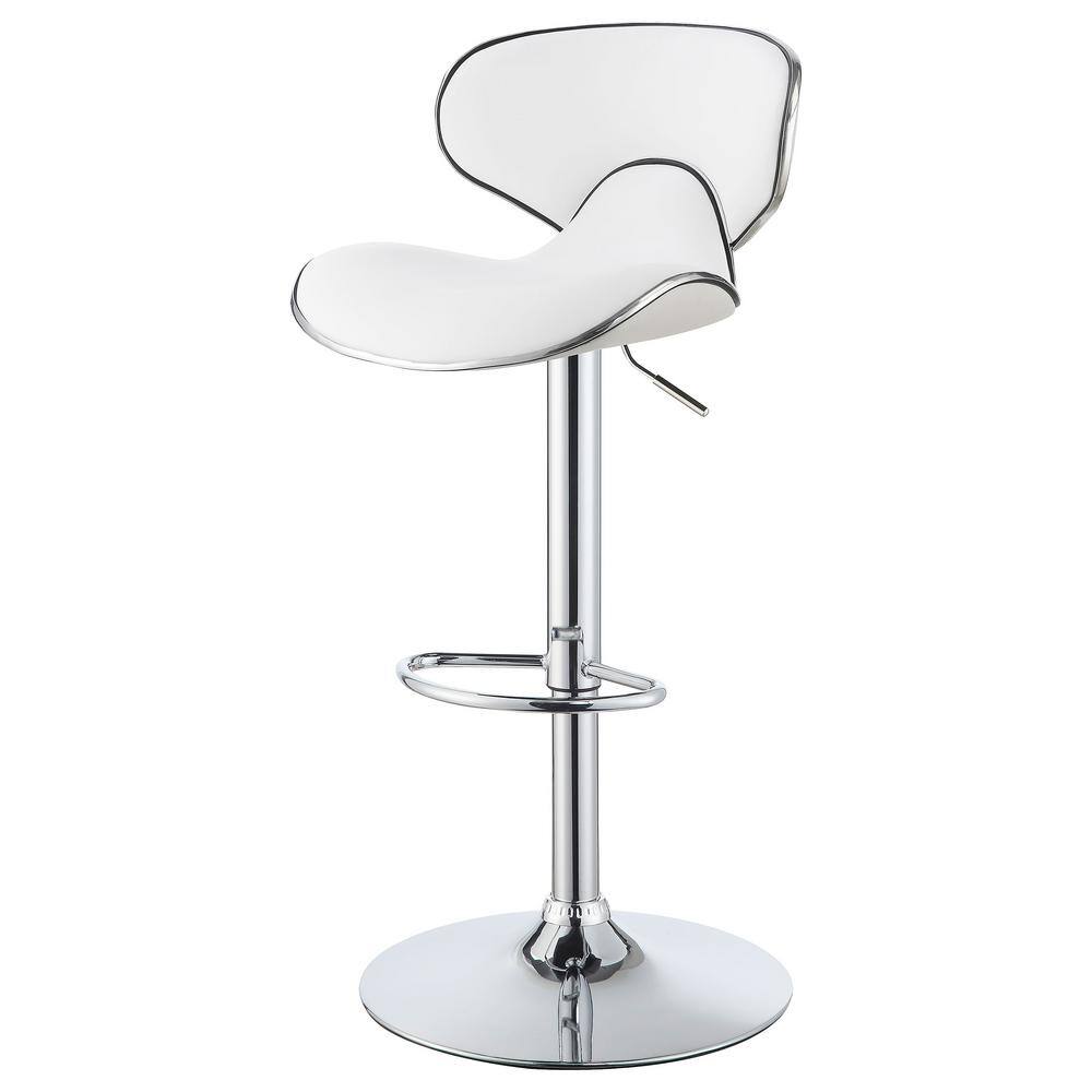 White Faux Leather Adjustable Swivel Bar Stools with Chrome Base