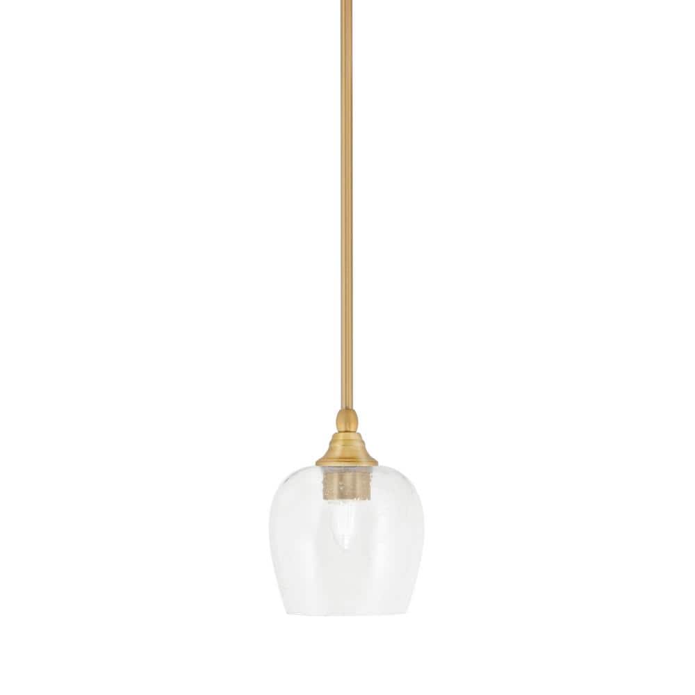 Sparta 100-Watt 1-Light New Age Brass Shaded Pendant Light Mini Pendant wit