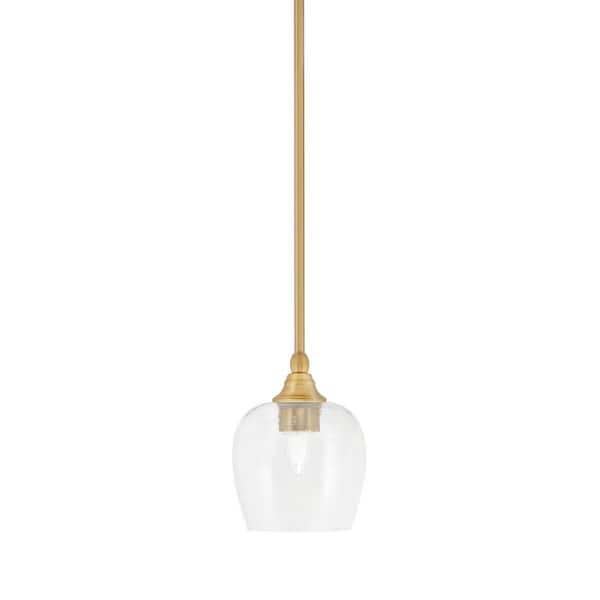 Unbranded Sparta 100-Watt 1-Light New Age Brass Shaded Pendant Light Mini Pendant with Clear Bubble Glass and No Bulb Included