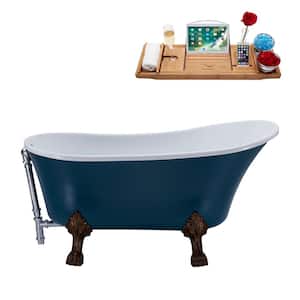 55 in. Acrylic Clawfoot Non-Whirlpool Bathtub in Matte Light Blue,Matte Oil Rubbed Bronze Clawfeet,Polished Chrome Drain