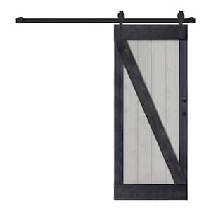 Z Series 36 in. x 84 in. French Gray/Carbon Gray Finished DIY Knotty Pine Wood Sliding Barn Door with Hardware Kit