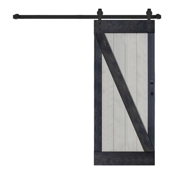 ISLIFE Z Series 36 in. W x 84 in. H FrenchGray/CarbonGray Finished Solid Wood Sliding Barn Door with Hardware Kit