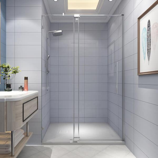 50-54 in. W x 74 in. H Pivot Swing Semi-Frameless Shower Door in Chrome with Clear Tempered Glass