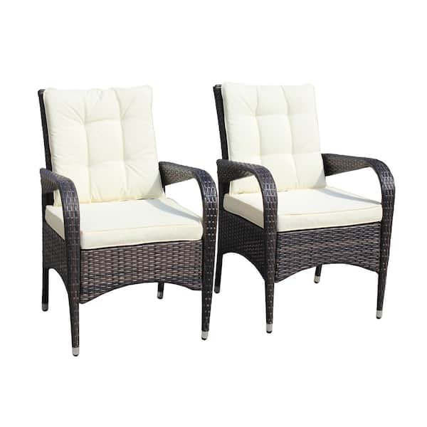Unbranded Patio Simplistic 2-Piece Wicker Outdoor Lounge Chairs with Beige Cushions